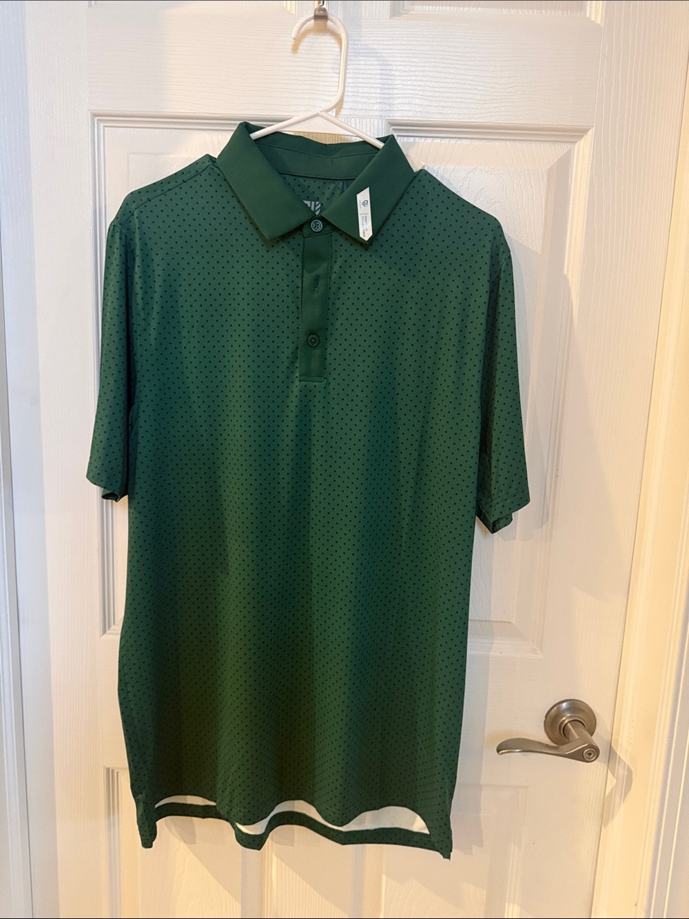 Classic Dark Green Men's Polo Shirt with Subtle Dot Texture